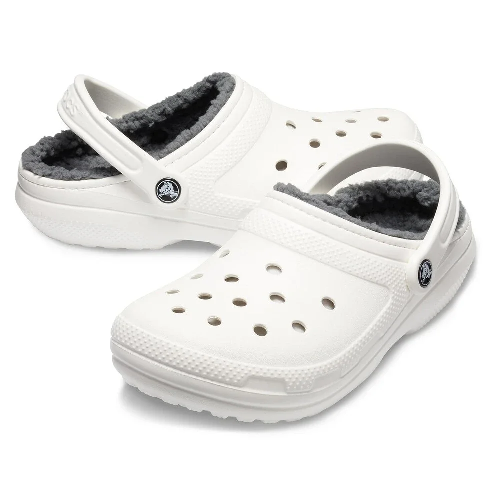 Crocs Classic 203591-10M Clogs Men's 13M White Fuzzy Lined Comfort Shoes JAX2141